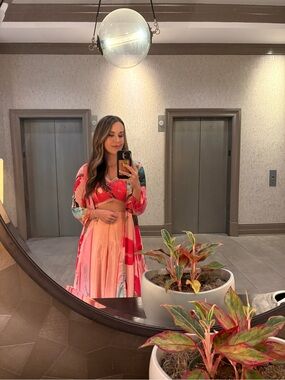 Pink Floral Sequin Kurta with Matching Robe